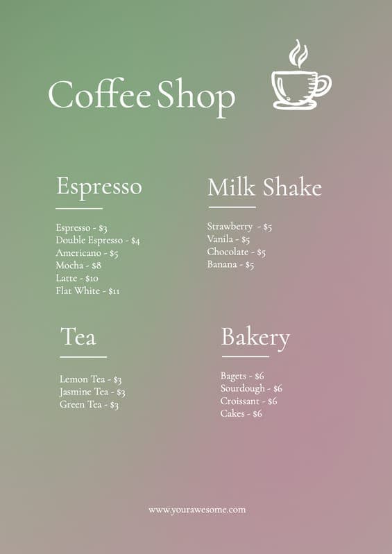 Coffee Shop Gradient Menu