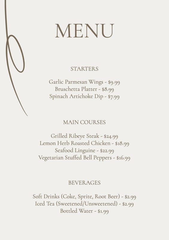 Beige Elegant Menu