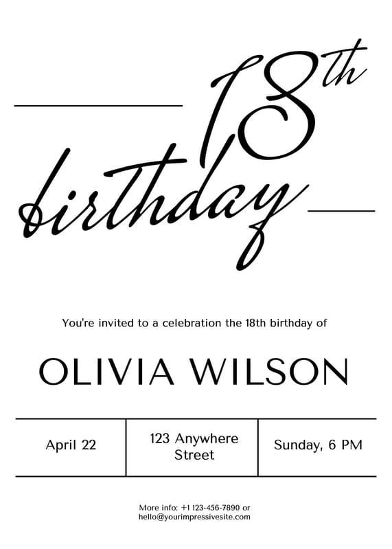 White And Black Minimalism Birthday Invitation