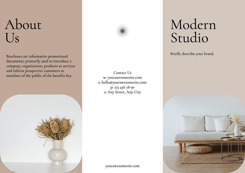 Beige Aesthetic Modern Interior Studio Trifold Advertising Brochure