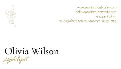 White And Gold Elegant Leaf Psychologist Business Card