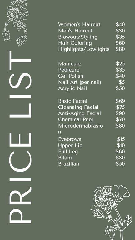 Green And White Illustration Beauty Price List Instagram Stories