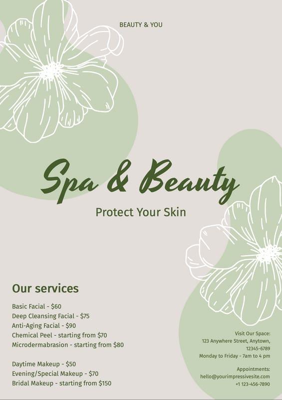Beige And Green Aesthetic Beauty Price Flyer