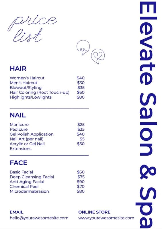 White Blue Beauty Price List
