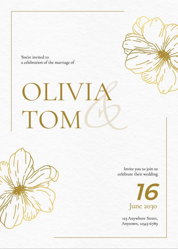 White And Gold  Flower Old Paper Wedding Invitation