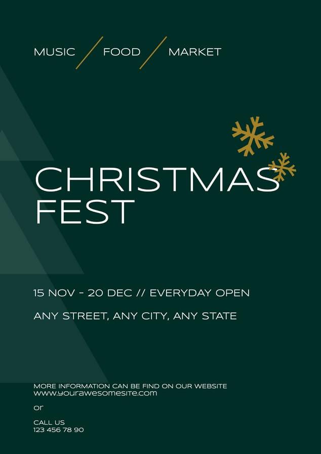 Christmas Festival Market Green Advertising Event Minimalism Poster