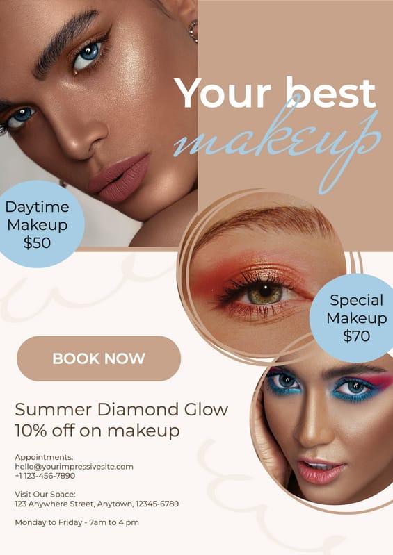 Beige And Blue Makeup Salon Price Flyer