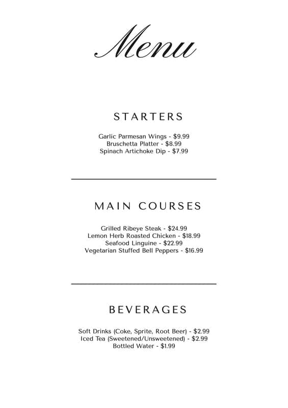 White Simple Elegant Menu