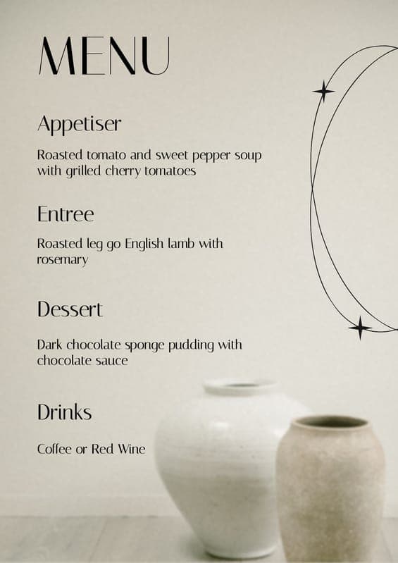 Elegant Beige Menu
