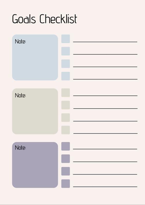 Beige Pastel Color Pop Goals Checklist