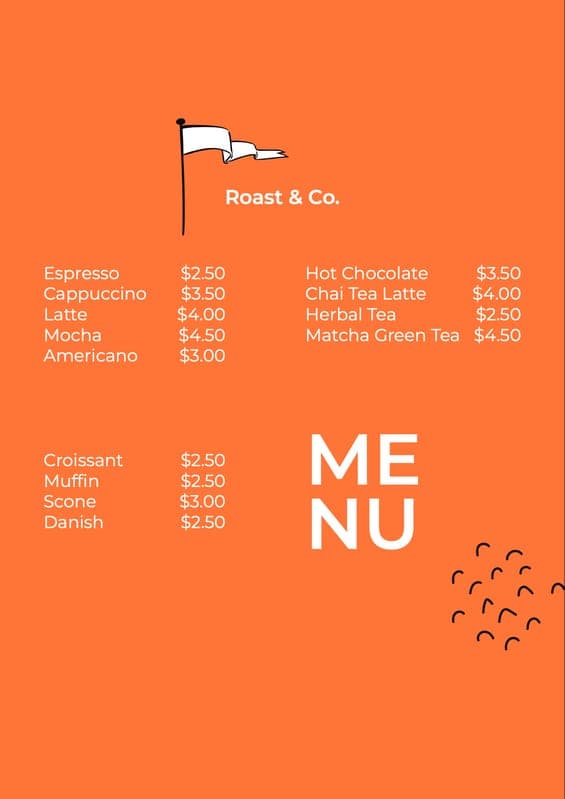 Orange Coffee Shop Modern Menu