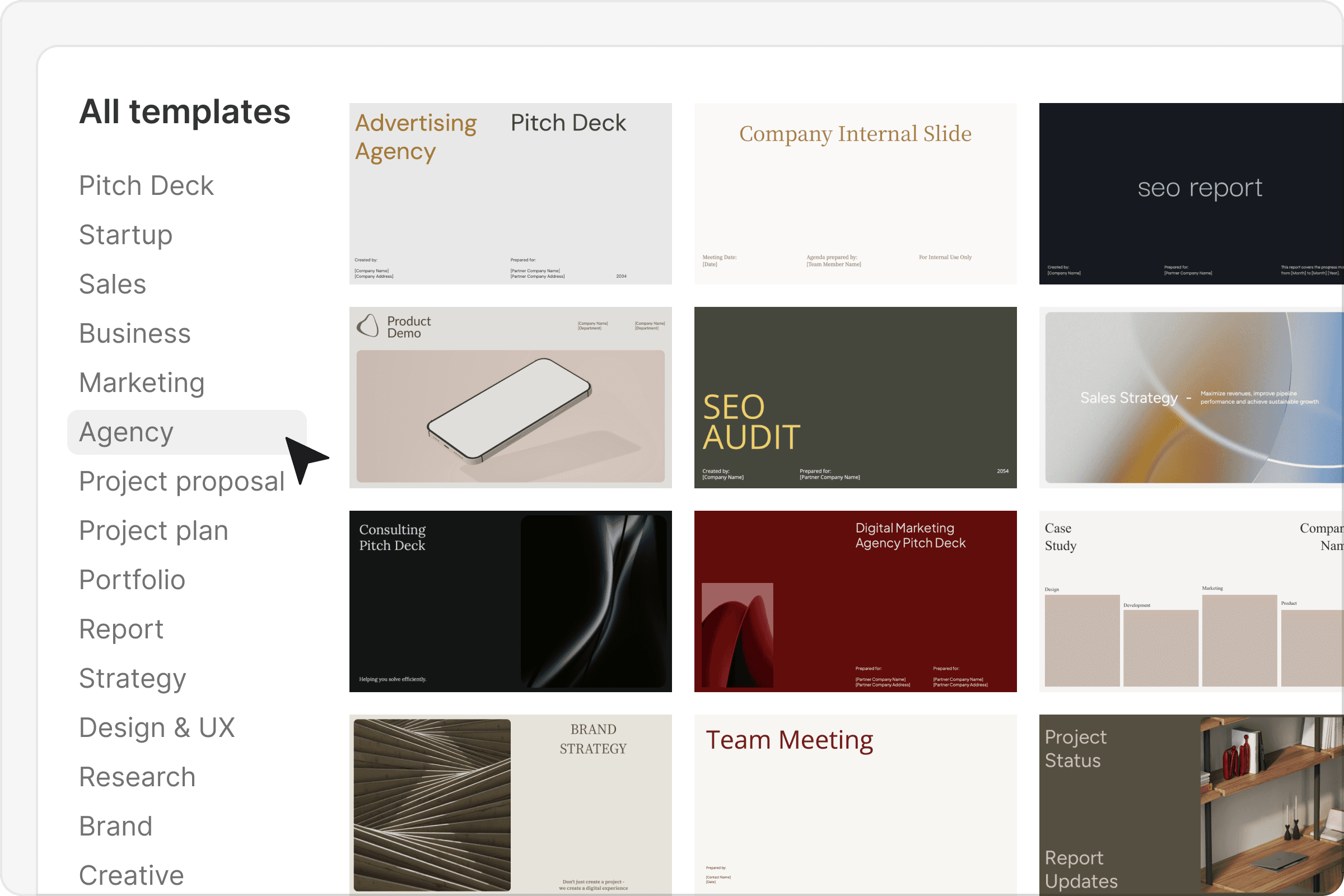Agency template gallery