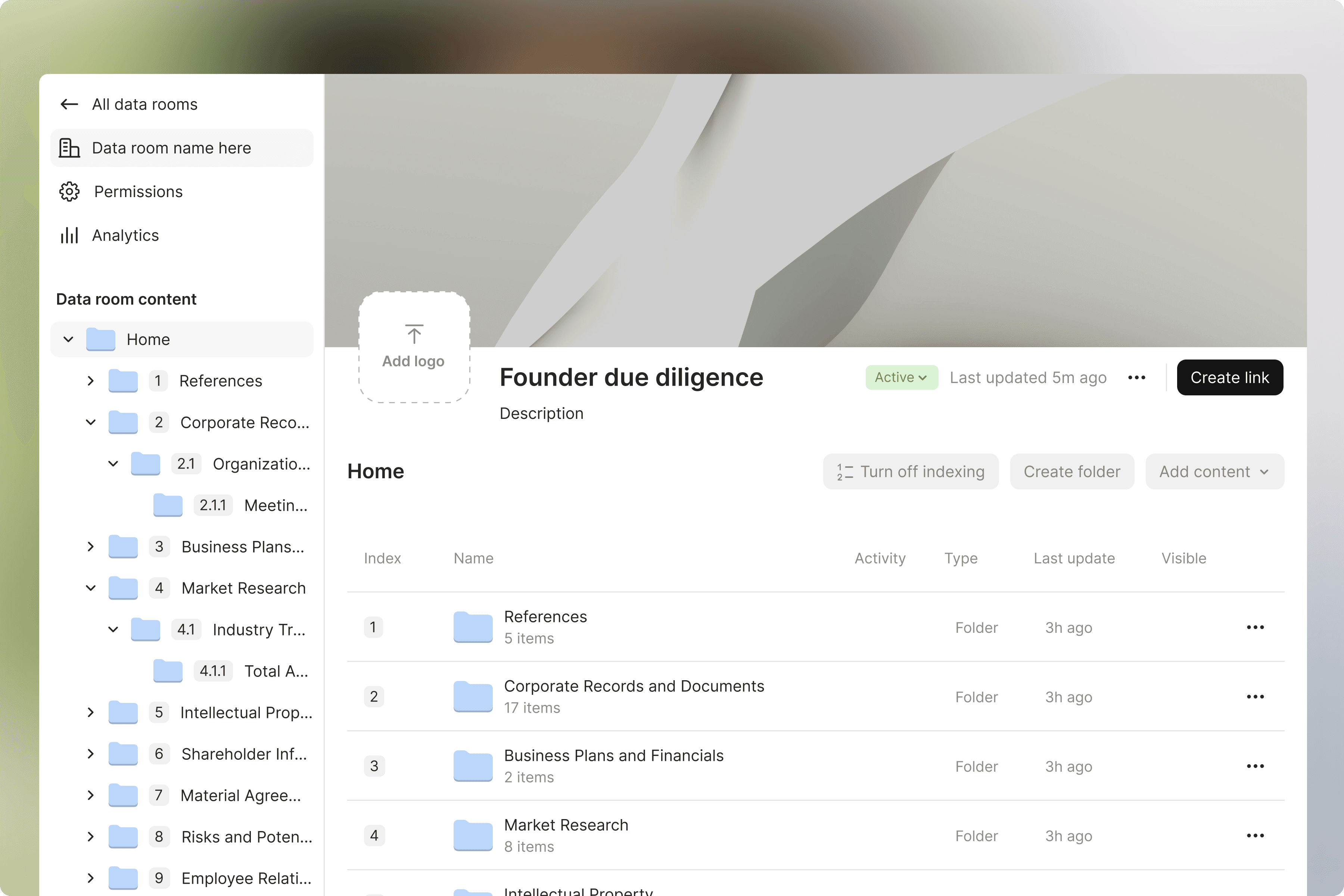 Data room file organisation