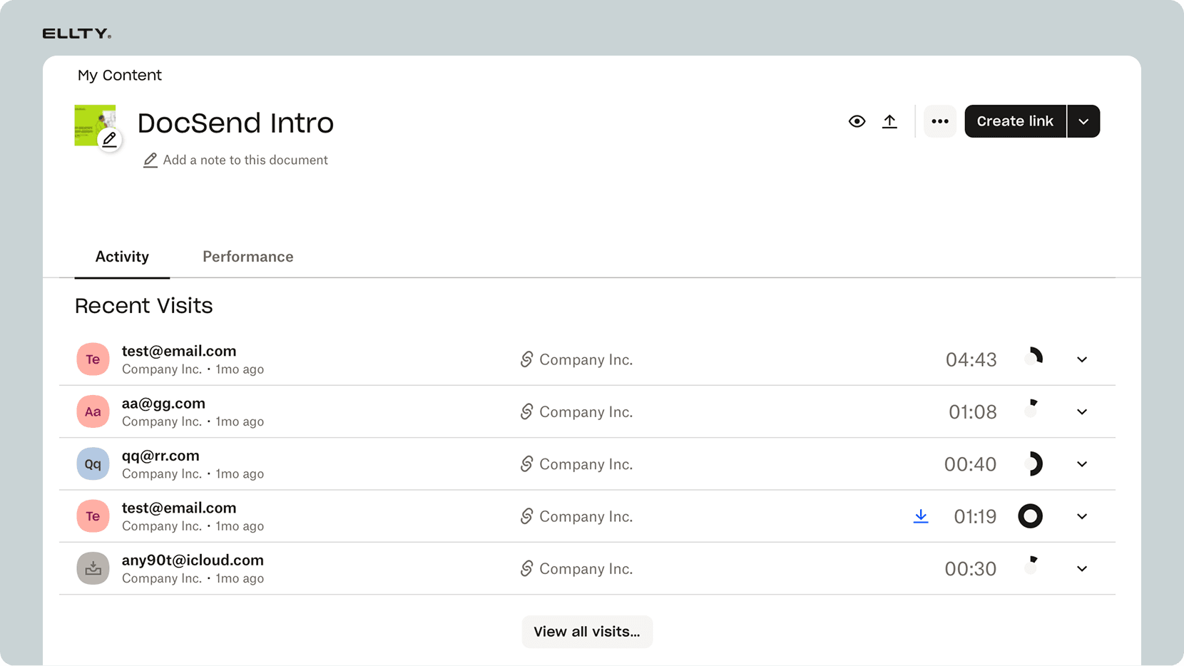 DocSend analytics dashboard