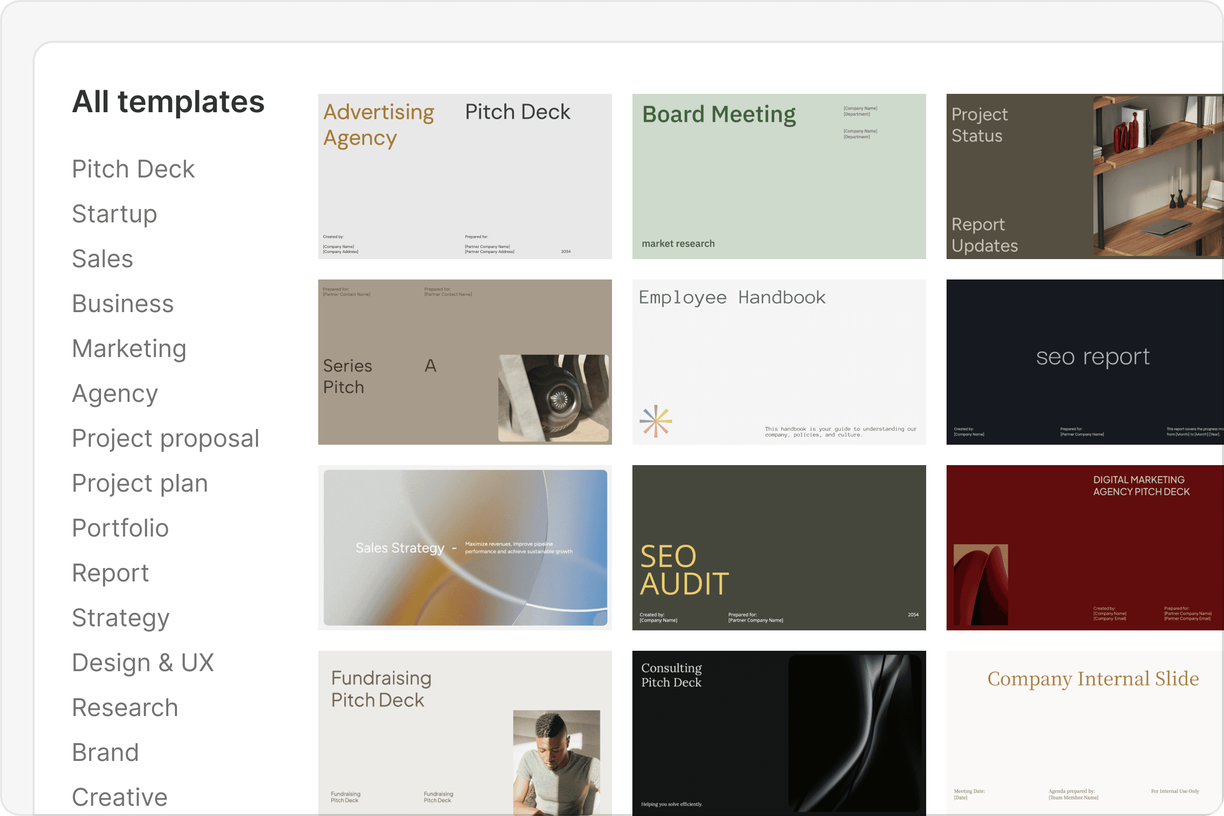 Template gallery by Ellty