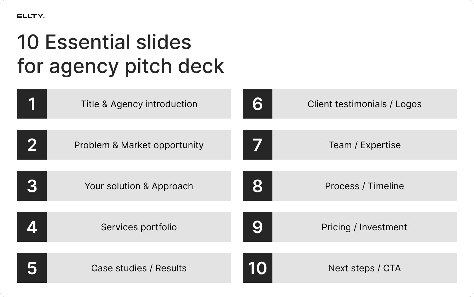 10 essential slides for agency pitch deck