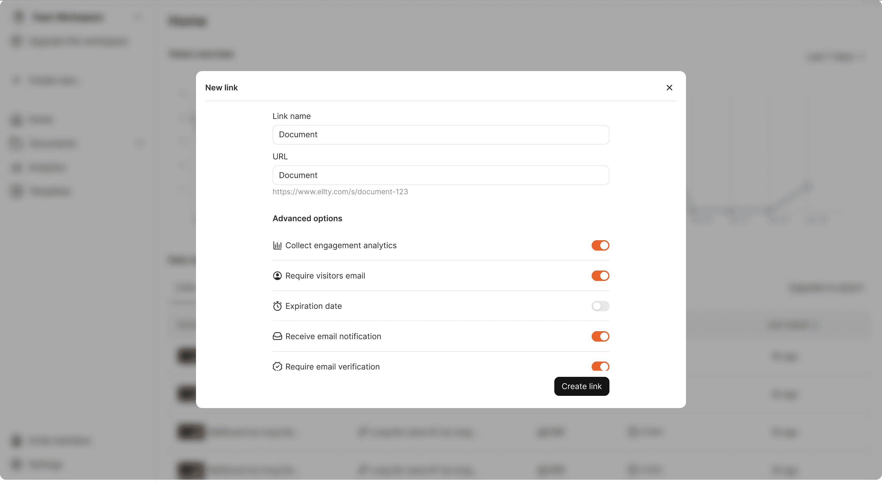 Link settings Ellty