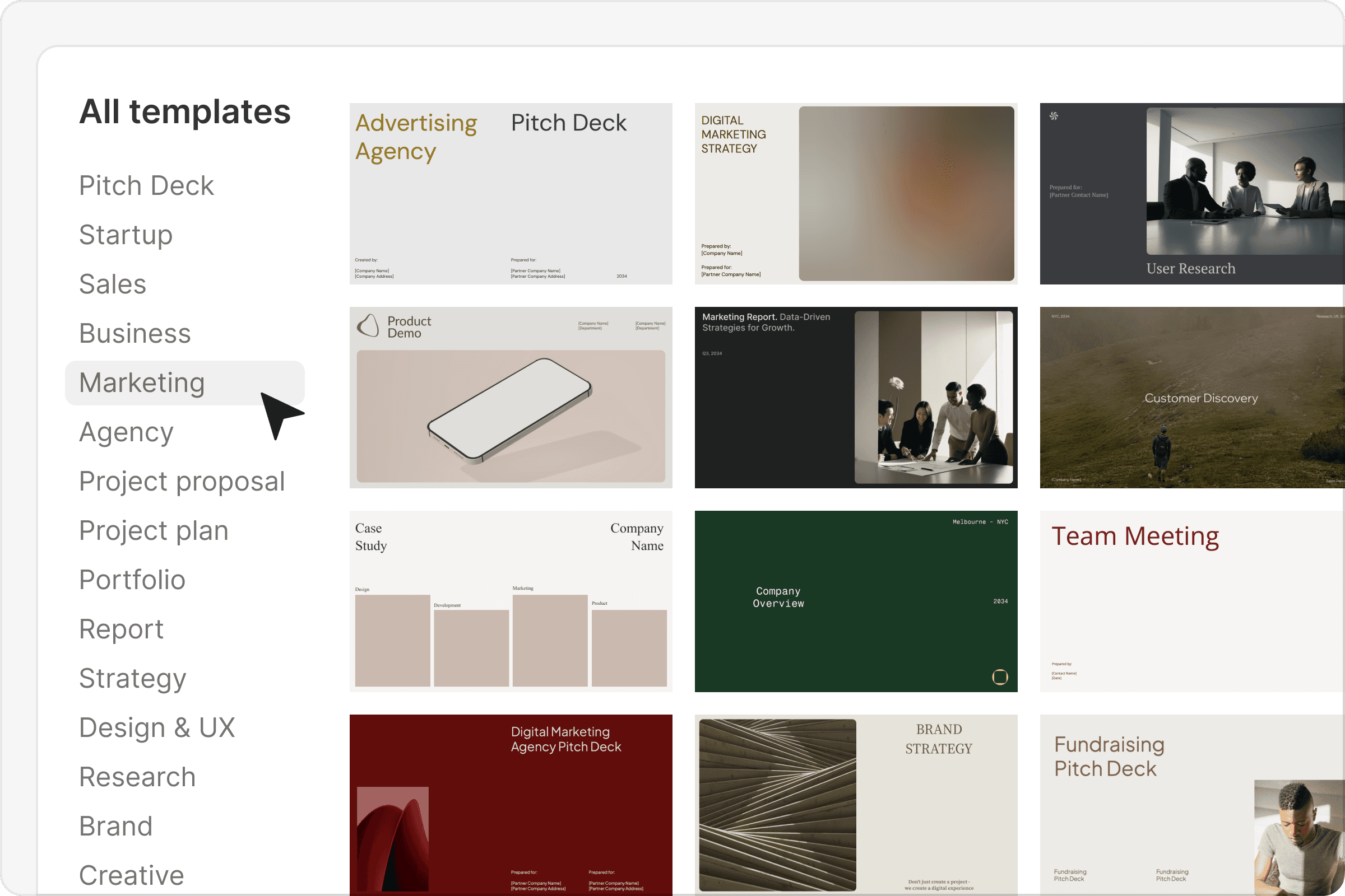 Marketing template gallery