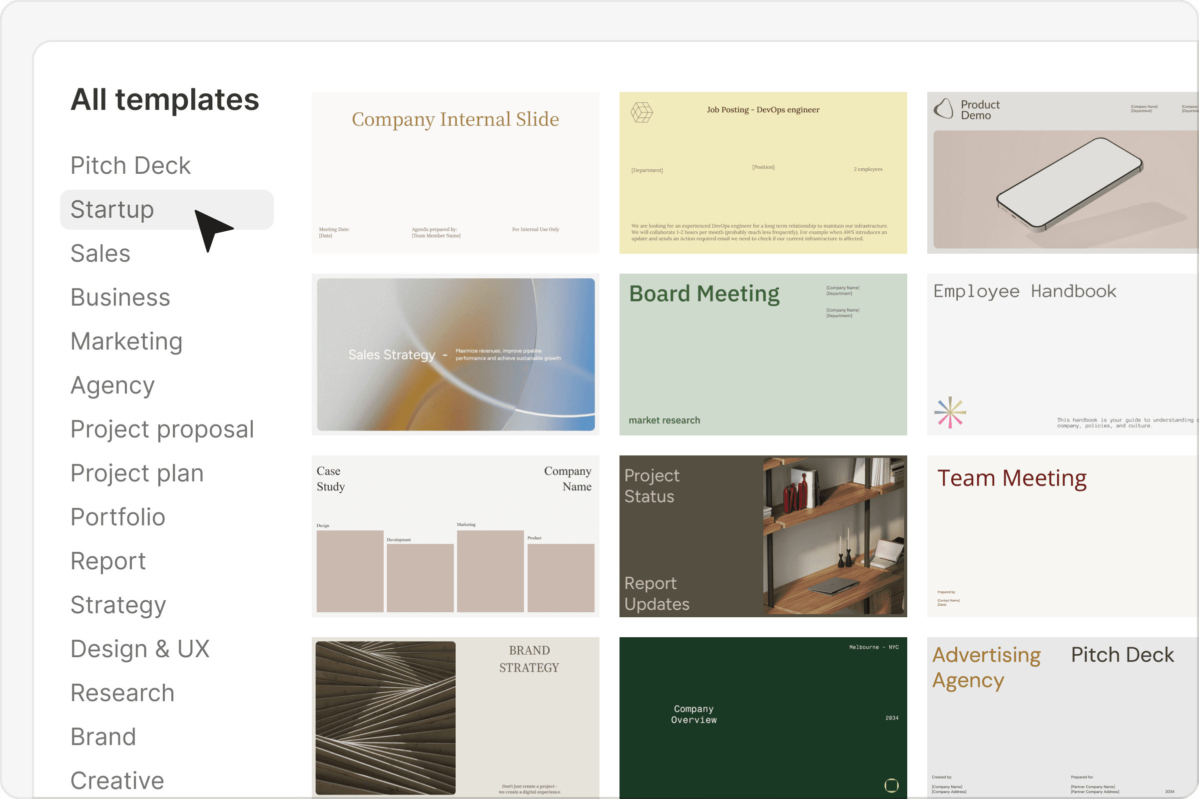 Team templates gallery