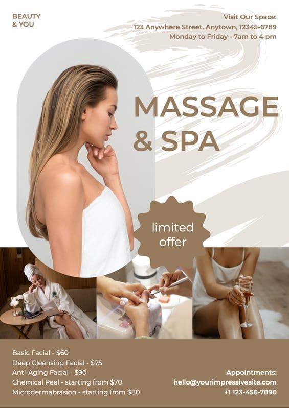 White And Beige Massage And Spa Beauty Advertising Flyer
