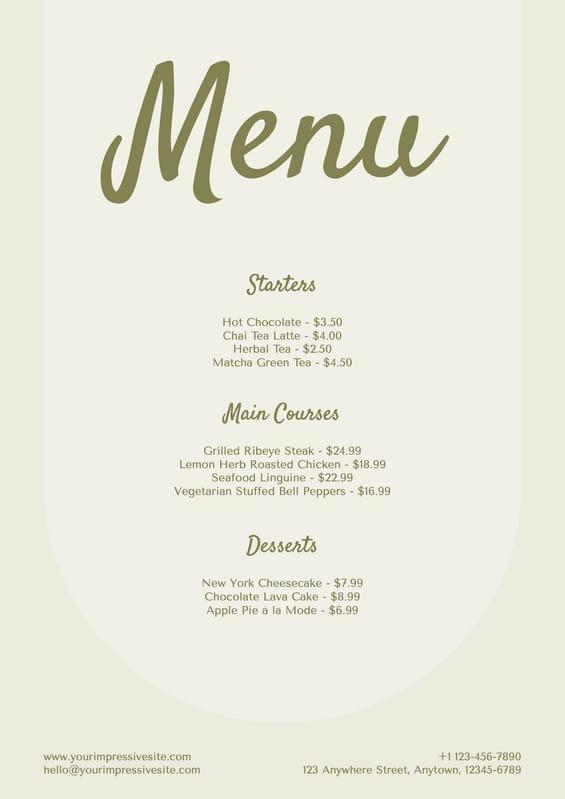 Green Abstract Aesthetic Simple Restaurant Cafe Menu