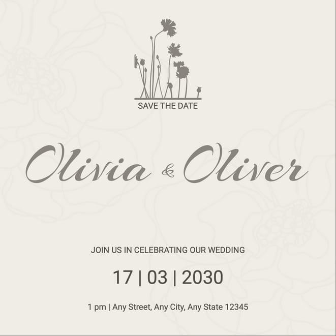 Beige Elegant Minimal Flower Wedding Invitation