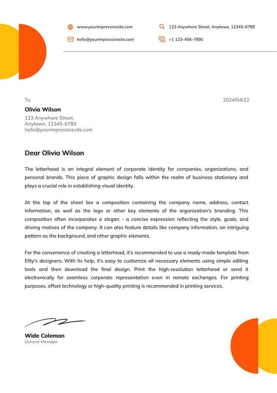 White And Orange Simple Abstract Letterhead