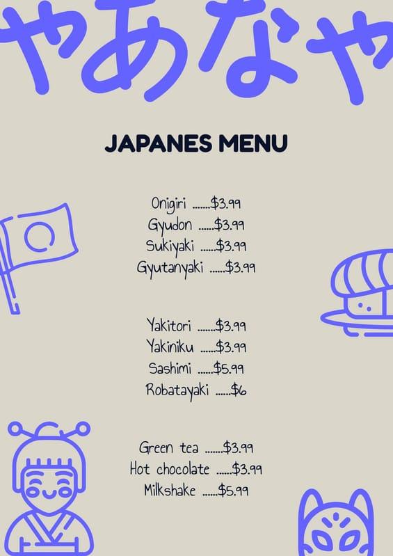 Anime Blue Japanes Restaurant Menu