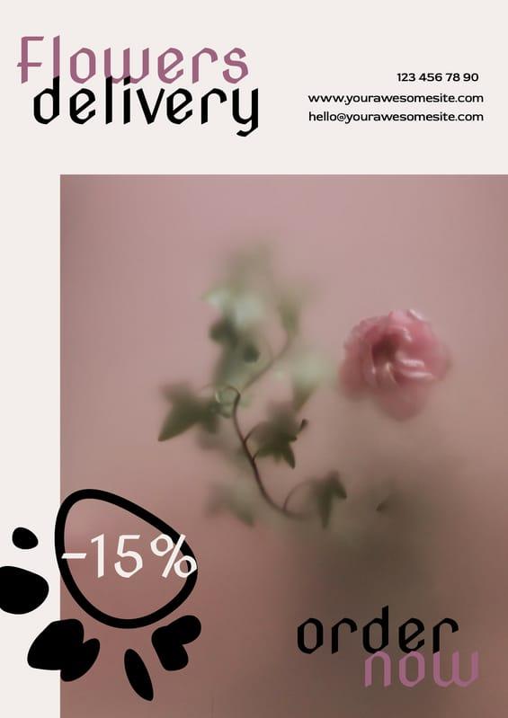 Flowers Delivery Rose Pink Advertising Flyer