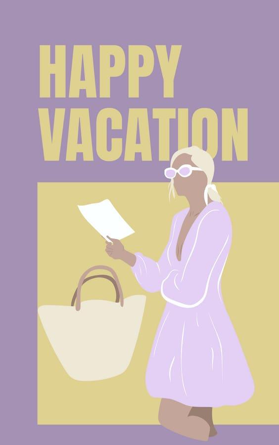 Purple Woman Illustration Happy Vacation Book Cover