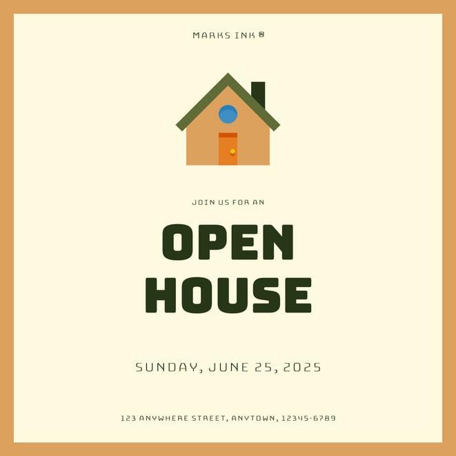 Beige And Green Illustration Open House Invitation