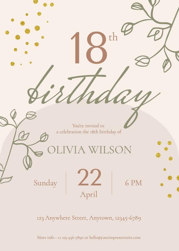 Pink And Green Elegant Birthday Invitation