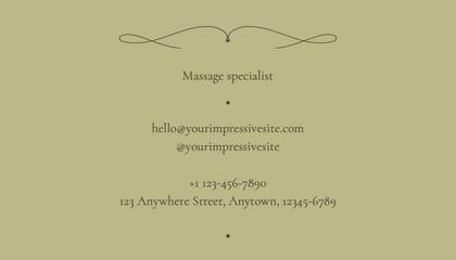 Green Minimalism Massage Specialist Business Card