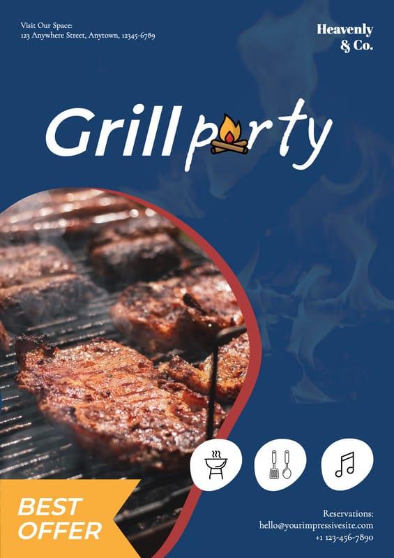 Blue And Red Grill Dinner Offer Restaurant Flyer