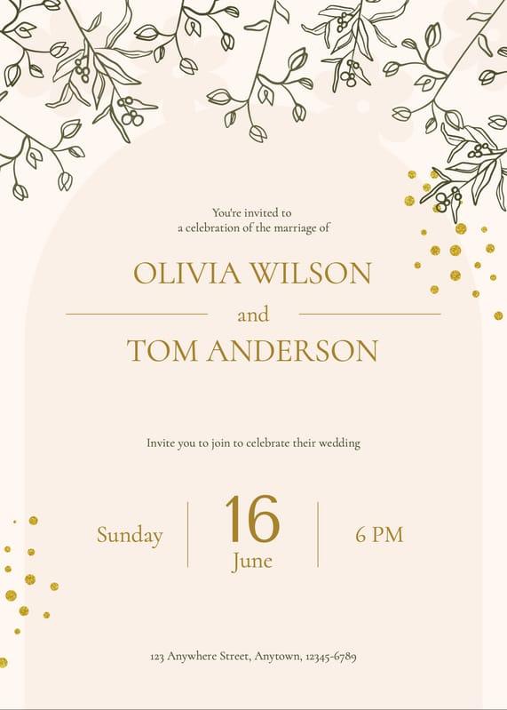 Beige Elegant Flower Wedding Invitation