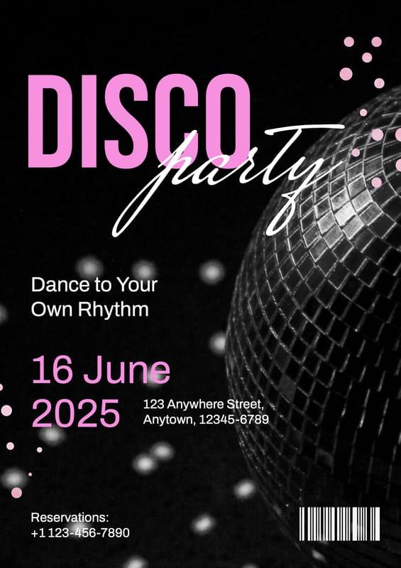 Black And Pink Disco Party Event Flyer