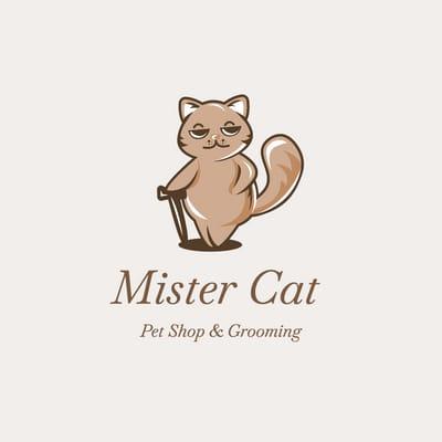 Mister Cat Illustration Beige Cat Logo