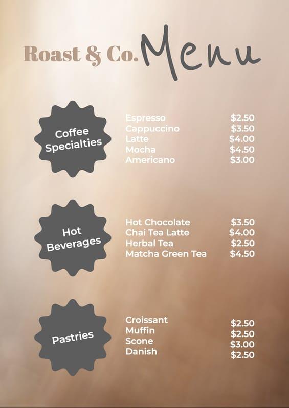 Beige Gradient Coffee Store Price List Menu