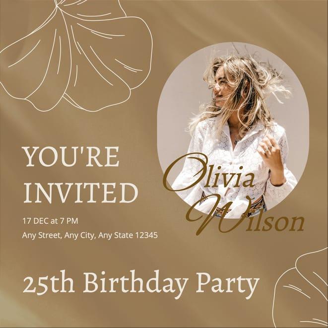 Beige Silk Happy Birthday Woman Invitation