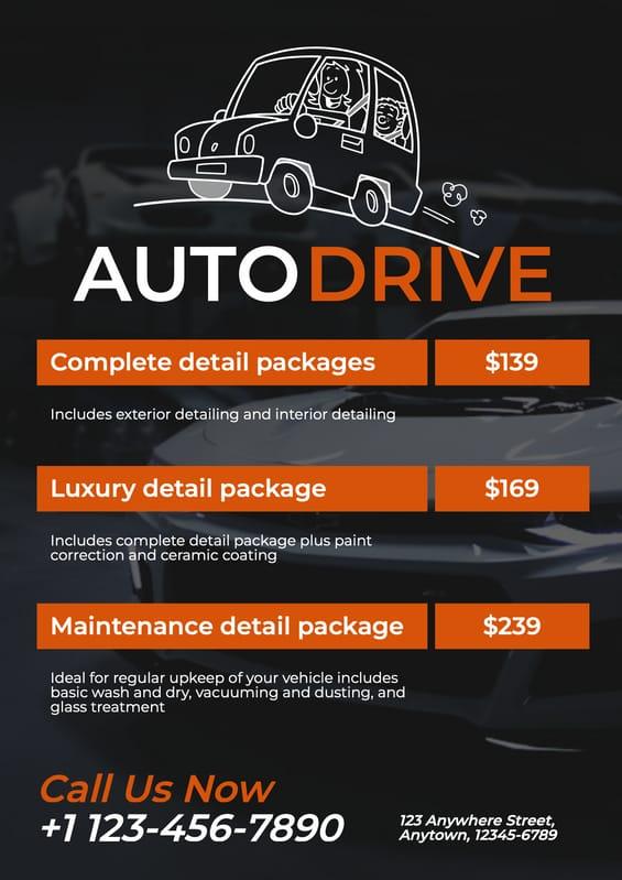 Black And Orange Modern Car Detailing Price List
