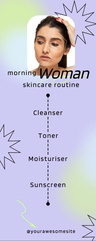 Purple Morning Skincare Routine INstruction Infographic