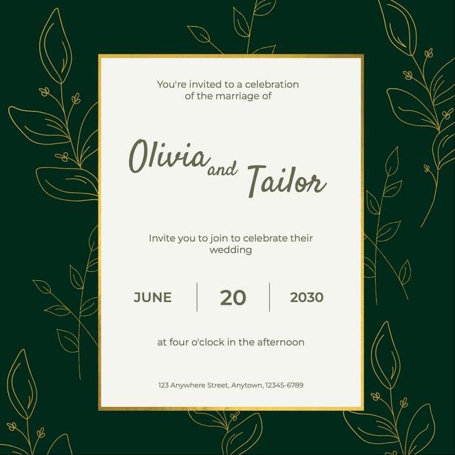 Green Gold Botanical Wedding Invitation