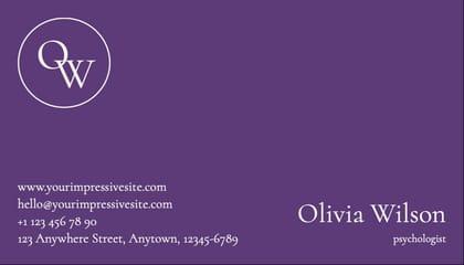 Purple And White Simple Aesthetic Psychologist Business Card