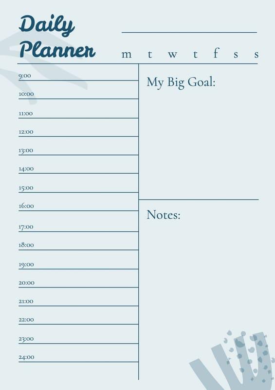 Blue Daily Planner For Week Planner