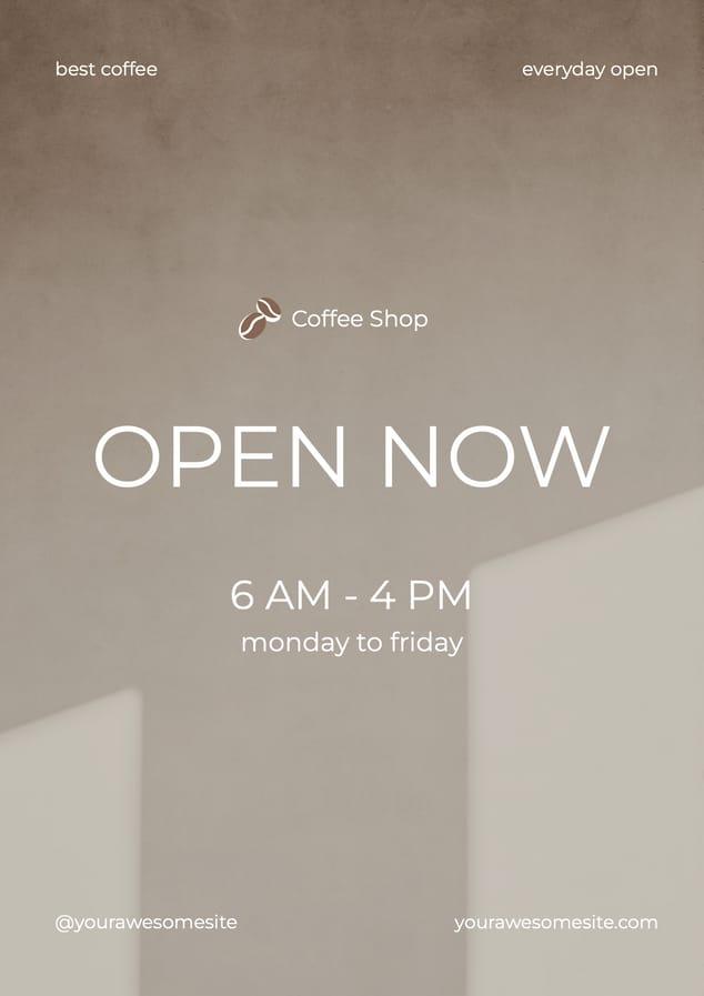 Aesthetic Modern Coffee Shop Open Now Poster