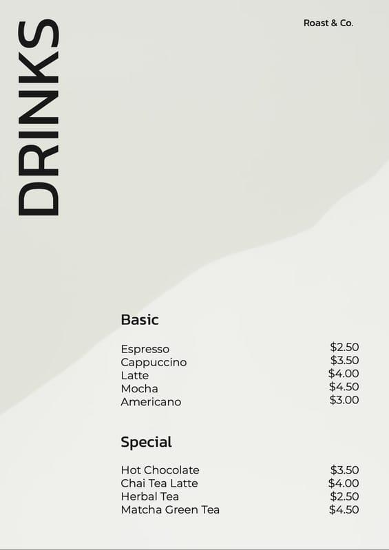Grey Basic And Special Coffee Shop Restaurant Price List Menu