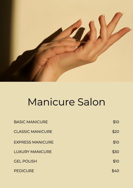 Yellow Manicure Salon Price List Document A4