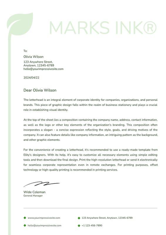 White And Green Leaf Innustration Eco Company Letterhead