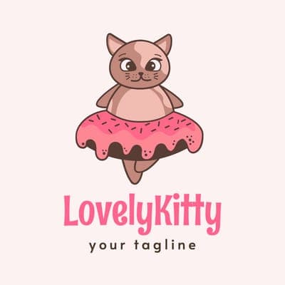 Pink Kitty Donut Illustration Cat Logo