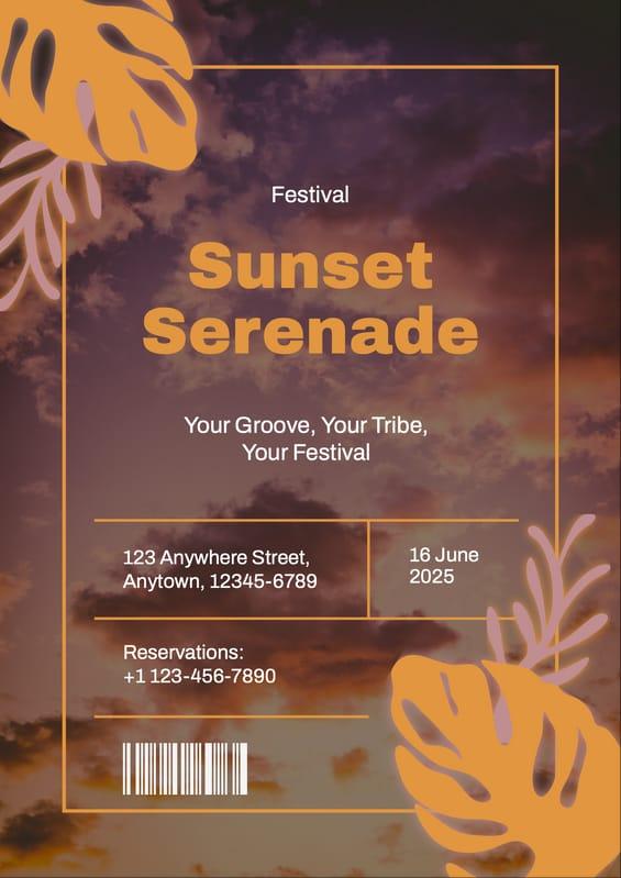 Purple And Orange Sunset Music Festival Flyer